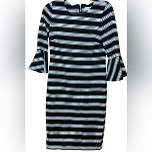 Calvin Klein Black‎ & White Striped Bell Sleeve Dress – Size 6 | Classic & Chic